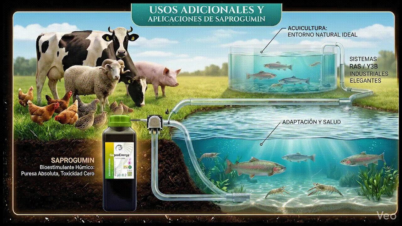 Additional applications of Saprogumin humic biostimulant in livestock, poultry, and aquaculture.